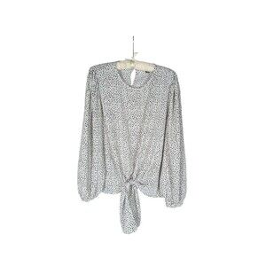 Primark Blouse 12 Women's White Polka Dot Tie Front Keyhole Back Work wear